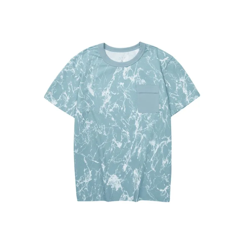 Skechers Sports Life Collection T Shirt Men Gray Blue Marble Crackle All Over Print-0