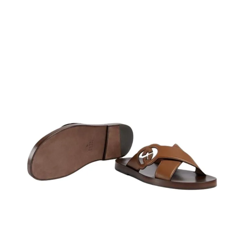 GUCCI Interlocking G Slide Sandal 'Brown'-4