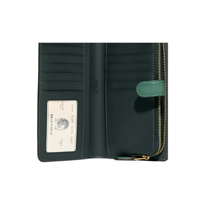 COACH Skinny Wallet Calfskin Wallet Medium Size Women's Dark Green-3