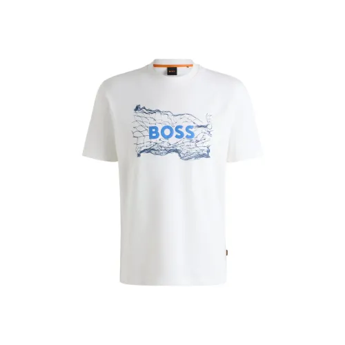 HUGO BOSS Regular-Fit T-Shirt In Cotton With Seasonal Artwork T-Shirt Mens Beige