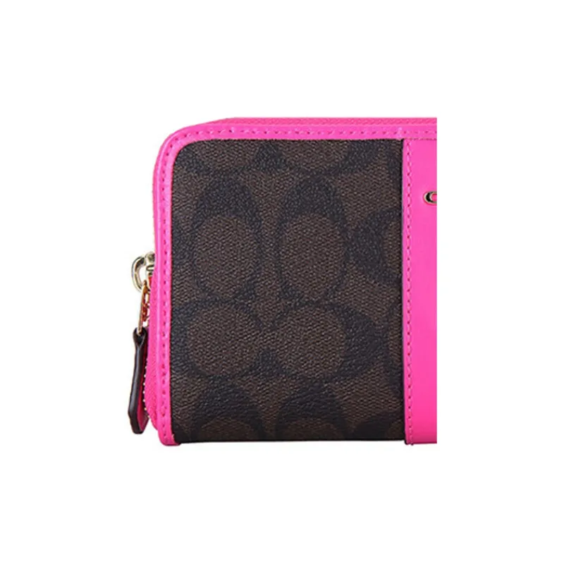 COACH Accordion Zip PVC Polyvinyl Chloride With Leather Wallet Women's Rose Red With Monogram-3