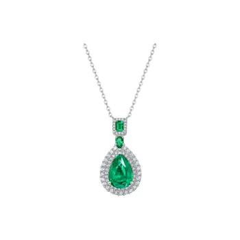 KOYOOME S925 Silver Cultured Emerald Round Bead Chain Unisex