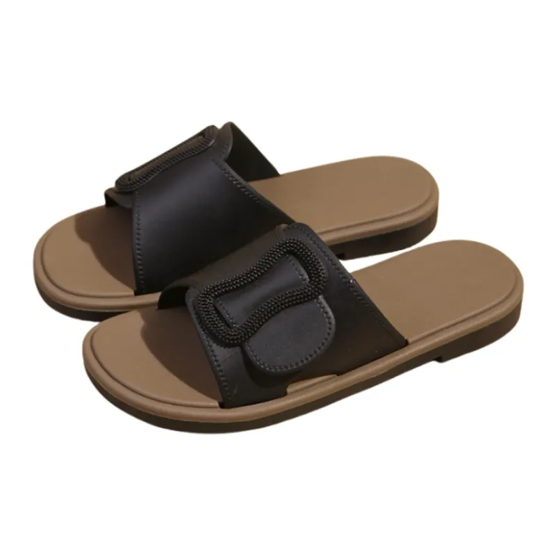 Thin Strips Sandal Slippers Women's, Beige-6