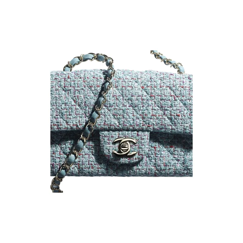 CHANEL Classic Flap CF Wool & Metal Mouth Cover Bag, Crossbody Bags, Shoulder Bags Mini Women's Turkish Blue & Silver-4