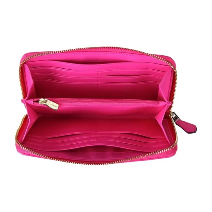 COACH Accordion Zip PVC Polyvinyl Chloride With Leather Wallet Women's Rose Red With Monogram-2