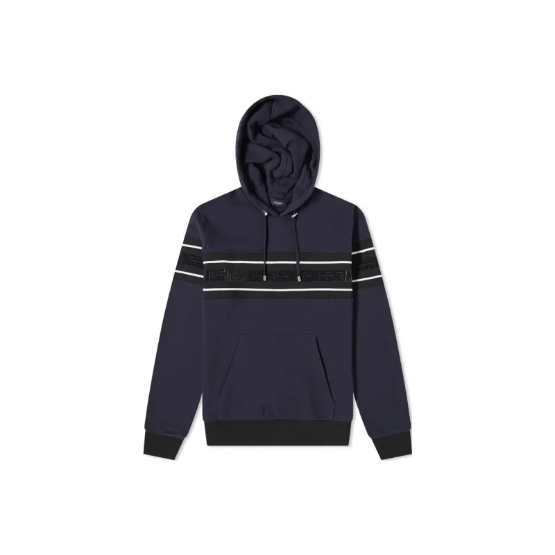 BALMAIN Flocked Monogram-stripe Hoodie-0