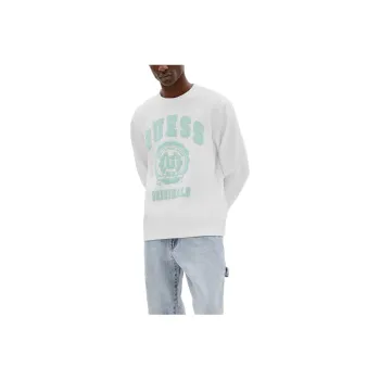 GUESS Originals Logo Crewneck Pullover Sweatshirt Men's White
