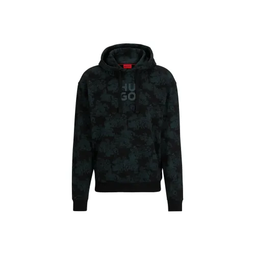 HUGO BOSS Cotton-terry Hoodie With Logo And Artwork Sweatshirt Men's Black