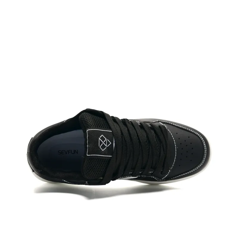 7 SEVFUN Wear resistant And Lightweight Low Top Skateboard Shoes Unisex Black-4