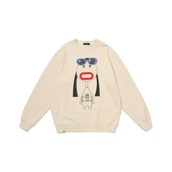 Thankque Crew Neck Loose Fit Sweatshirt Spring Unisex Ecru