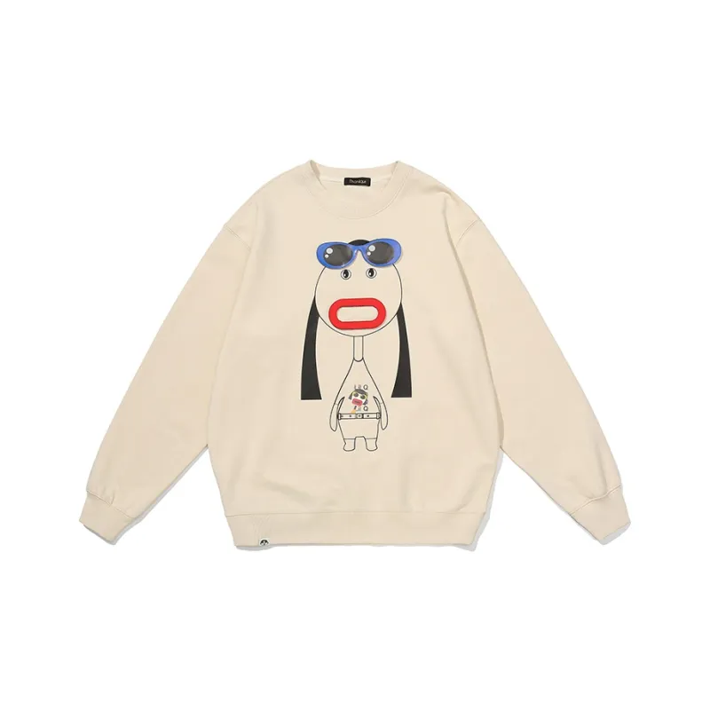 Thankque Crew Neck Loose Fit Sweatshirt Spring Unisex Ecru-0