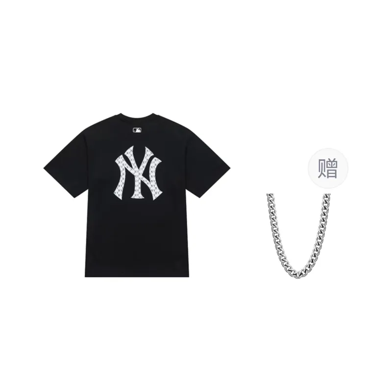 MLB New York Yankees Monogram MONOGRAM New York Yankees T-Shirt Unisex Black+Necklace-0