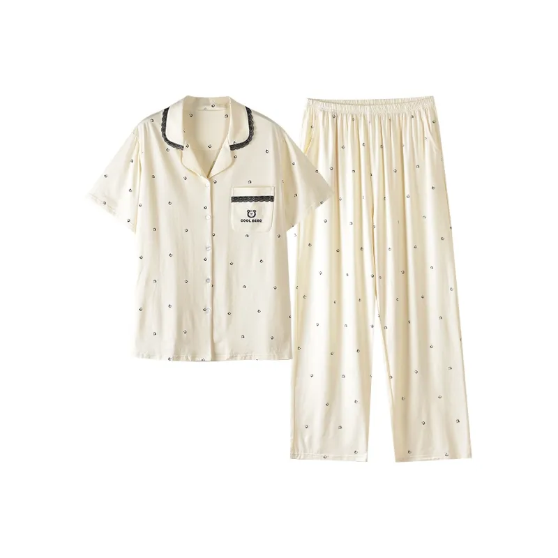 White Ran Pajama Set Women's Image Color-0