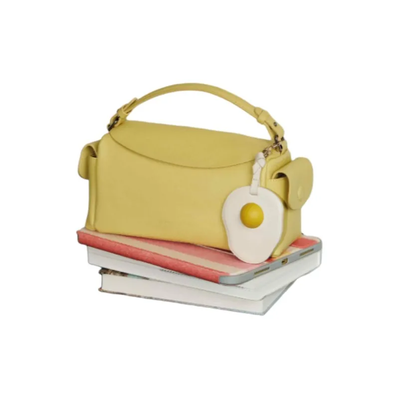 THE YELLOW SHOP Cow Leather Shoulder Bag Crossbody Bag Handbag Medium Size Women's Light Mustard Yellow-3