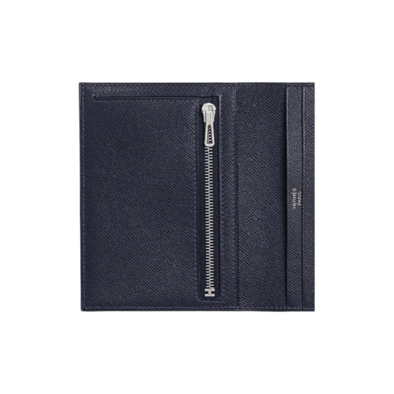 HERMES Bearn Madame Calfskin Wallet Women's 2Z Bleu Nuit Midnight Blue-2