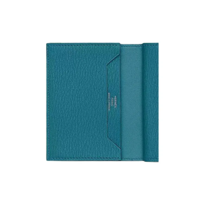 HERMES Bearn Mysore Goat Skin Wallet Mini Women's D2 NEW BLEU JEAN New Denim Blue-2