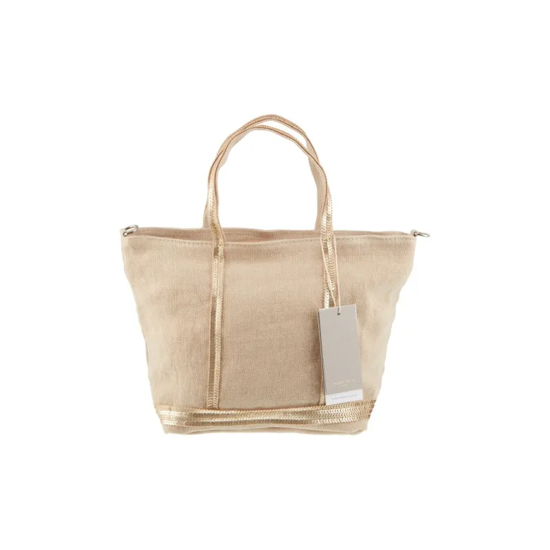 Vanessa Bruno Linen Tote Bag Shopping Bag Shoulder Bag Crossbody Bag Handbag Small Size Women's Beige Yellow & Gold-3