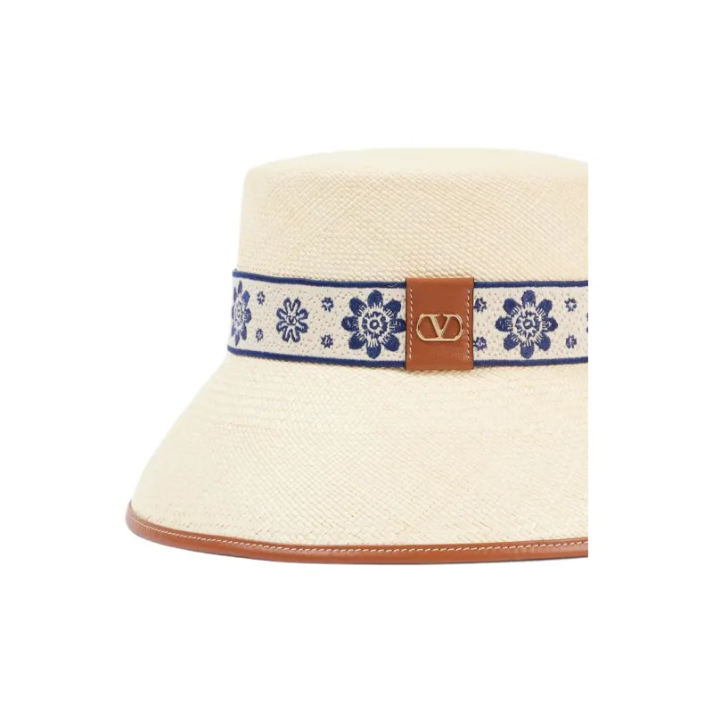 Valentino Straw Bucket Hats Women's Beige-2