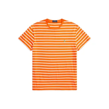 Polo Ralph Lauren Striped Loog Embroidery Crew Neck Pullover Short Sleeved T Shirt Men's Orange