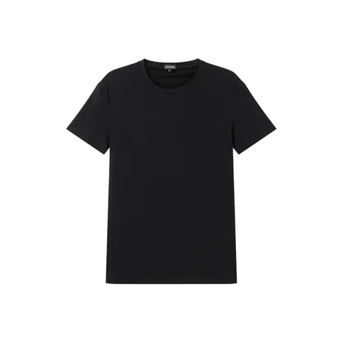 Zegna Pure Crew Neck Pullover Slim Fit Short Sleeved T Shirt Men's Black