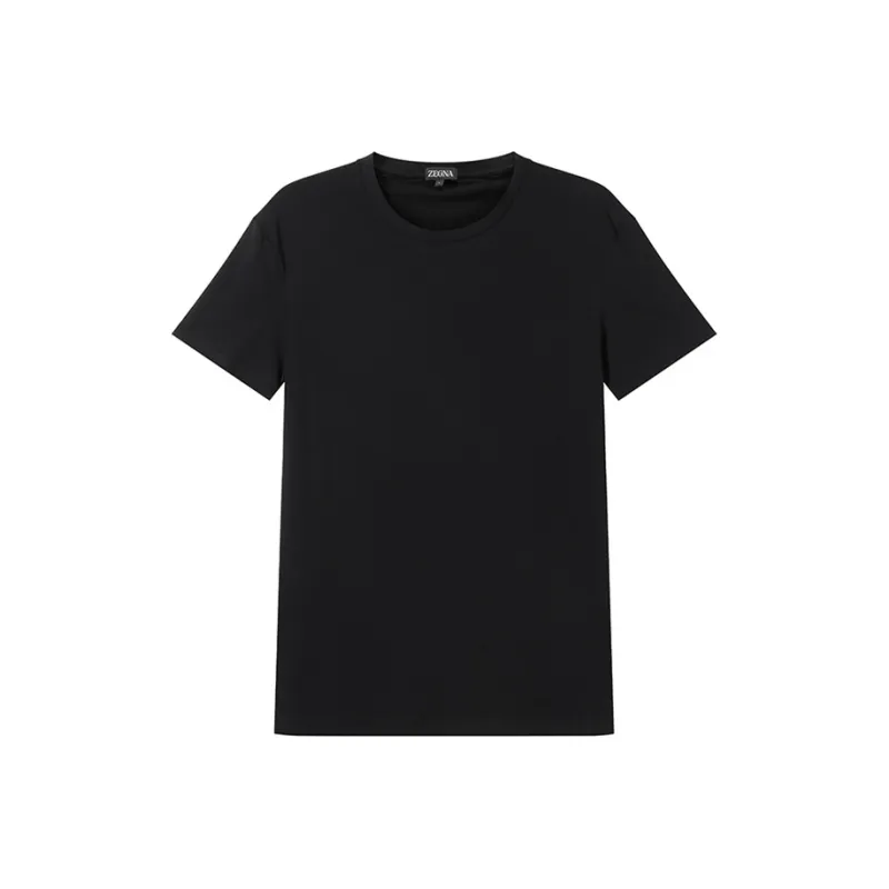 Zegna Pure Crew Neck Pullover Slim Fit Short Sleeved T Shirt Men's Black-0