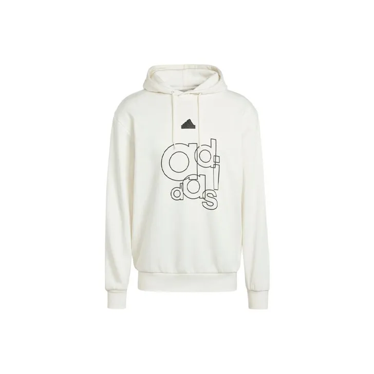 Adidas Graphic Print Fleece Hoodie Sweatshirt Men's White-0