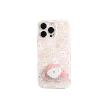 Wei Xin Acrylic Material Car Floral Puppy Stand Phone Cases Compatible With IPhone 16/15 Pro Max/Apple 13/14 Pro/Max