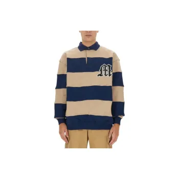 MSGM Logo Patch Striped Long Sleeved Polo Sweatshirt