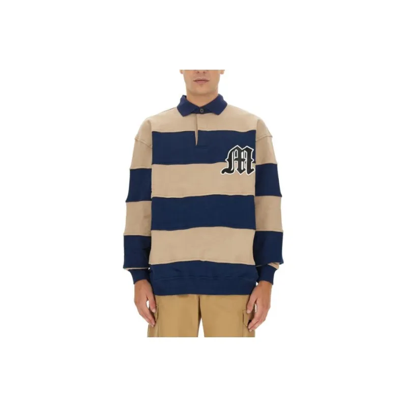 MSGM Logo Patch Striped Long Sleeved Polo Sweatshirt-0