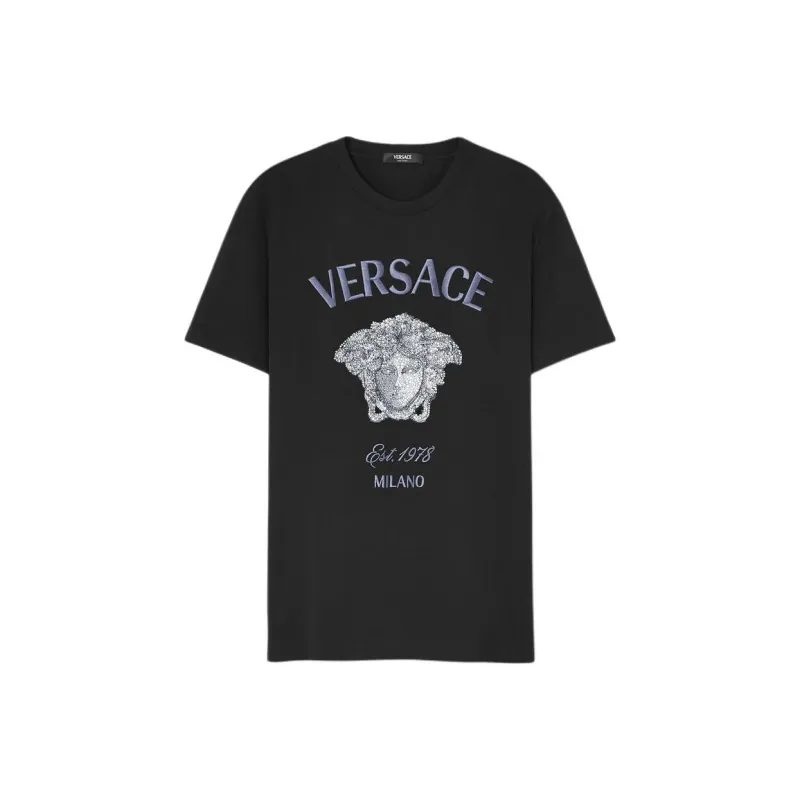 VERSACE Medusa Milano Embellished Crewneck T Shirt-0