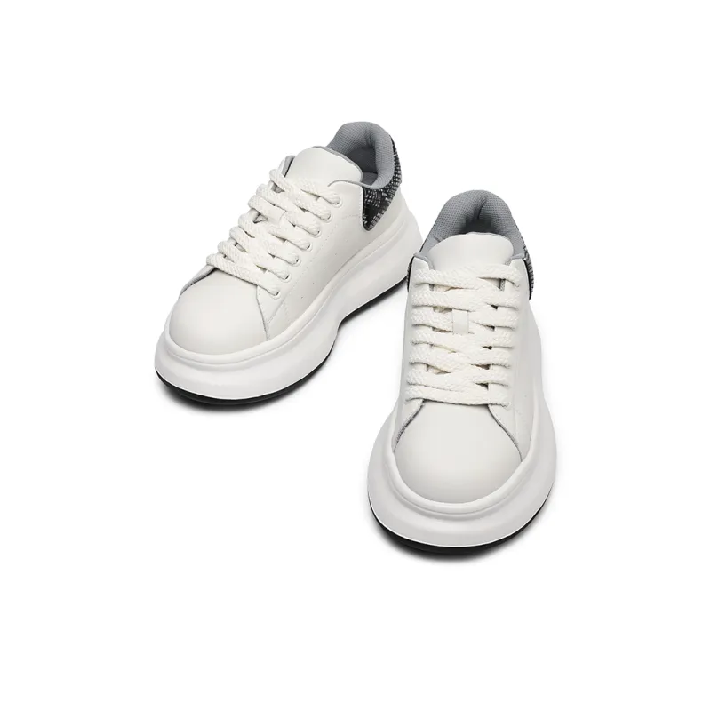 Angelmi Abrasion Resistant Slip Resistant Height Increasing Low Top Casual Shoes Unisex White-3