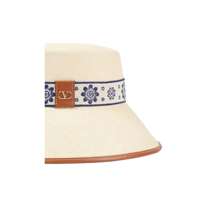 Valentino Straw Bucket Hats Women's Beige-1
