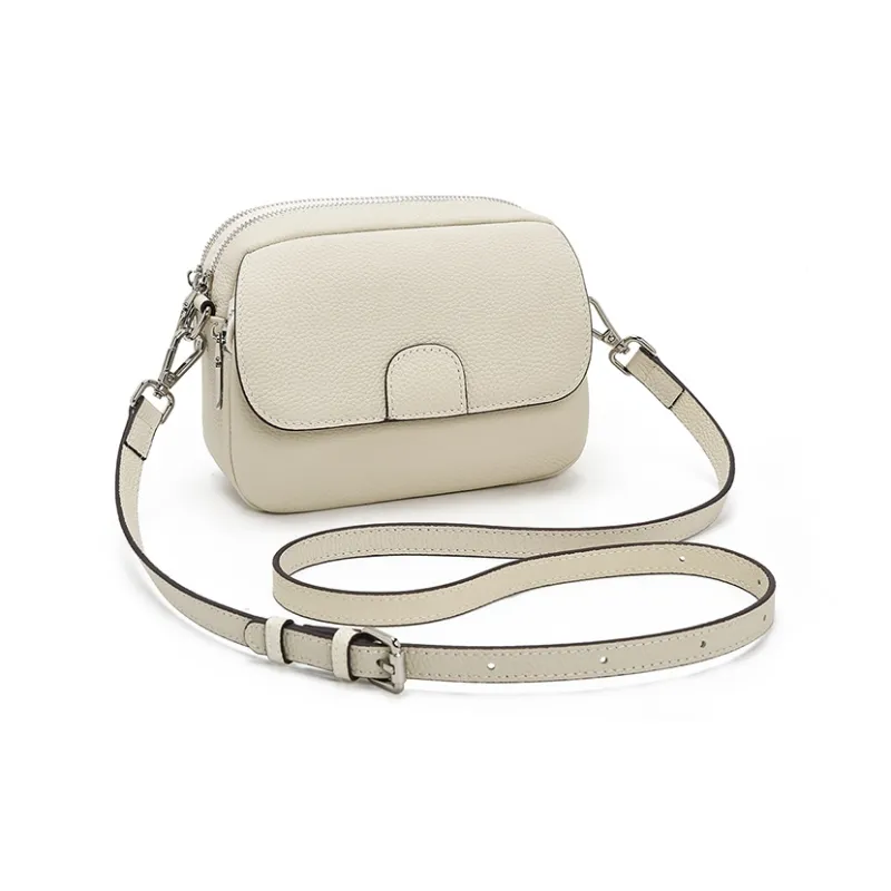 Old Man's Head Cow Leather Shoulder Bag Women's Black Ecru/Elephant Gray-10