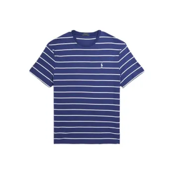 Polo Ralph Lauren Logo Embroidered Stripes Crew Neck Pullover Short Sleeved T Shirt Men's Blue