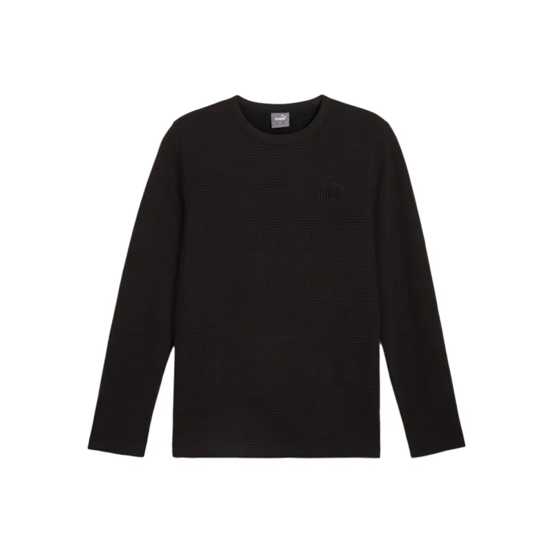 PUMA ESS ELEVATED Waffle Long Sleeve T Shirt Men's Black-0