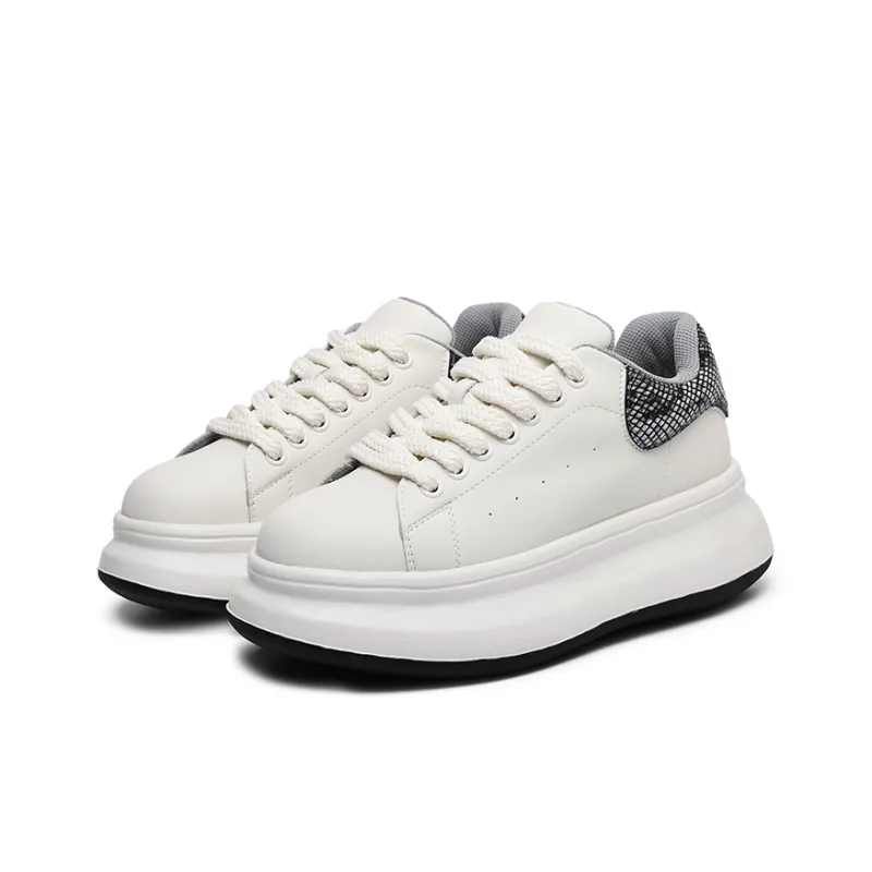 Angelmi Abrasion Resistant Slip Resistant Height Increasing Low Top Casual Shoes Unisex White-1
