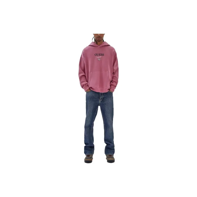 GUESS Originals Baker Logo Hoodie Sweatshirt Men's Pink-0
