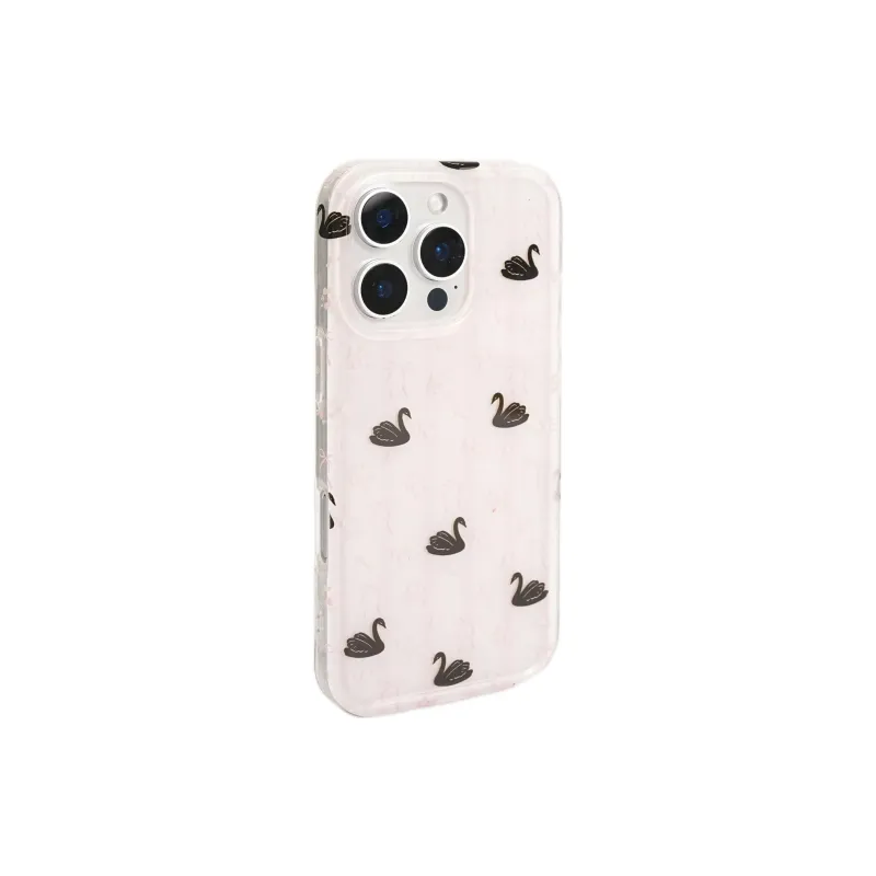 Wei Xin Acrylic Material Pink Stripes Black Swan Phone Cases Compatible With IPhone 16/15 Pro Max/Apple 13/14 Pro/Max-1