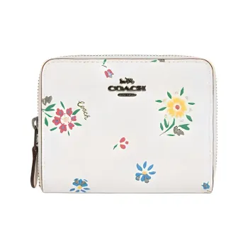 COACH Zip Around Leather Wallet Small Size Women's White