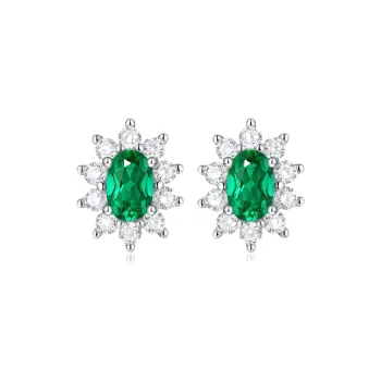 KOYOOME S925 Silver Cultured Emerald Stud Earrings Unisex
