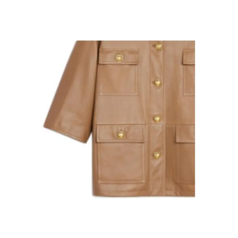 CELINE Leather Jackets Women's Brown Yellow-2