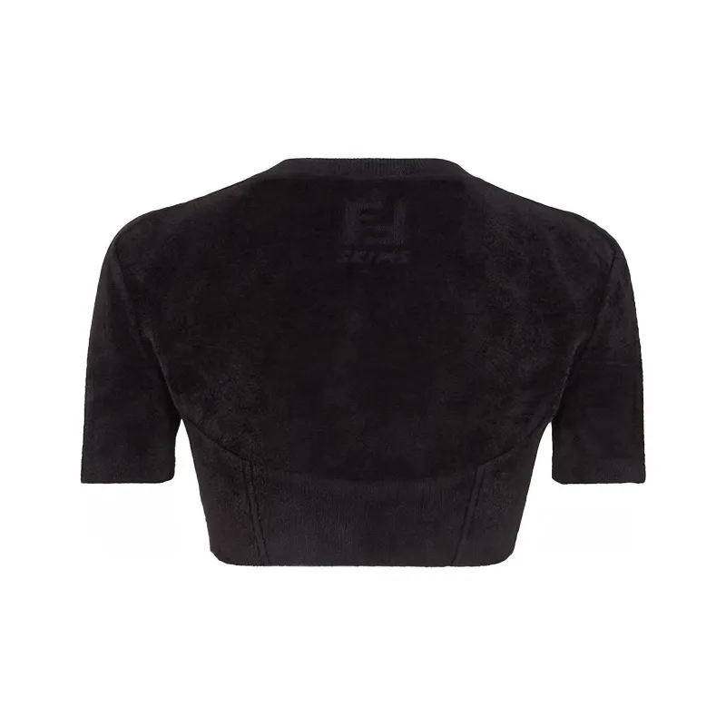 FENDI X Skims Velvet Knit Crop Top Black-1