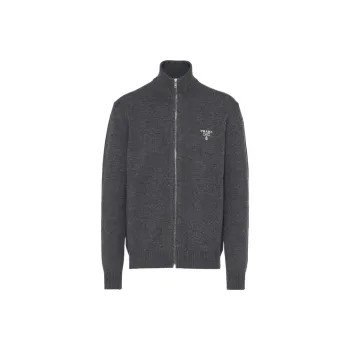 PRADA Logo Embroidered Full Zipped Knit Cardigan