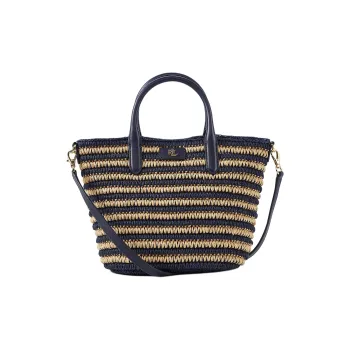 LAUREN RALPH LAUREN Straw Woven Tote Bag, Shopping Bag, Shoulder Bag, Handbag Women's Black & Natural