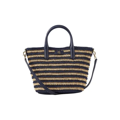 LAUREN RALPH LAUREN Straw Woven Tote Bag, Shopping Bag, Shoulder Bag, Handbag Women's Black & Natural