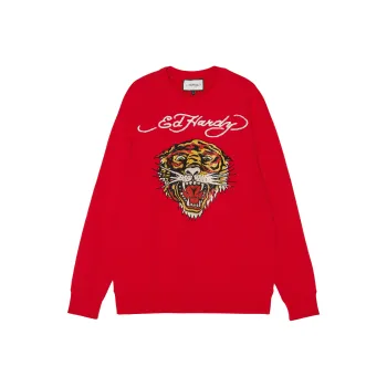Ed Hardy Sweatshirts Men Warm Neon Rose Red E1OWM068