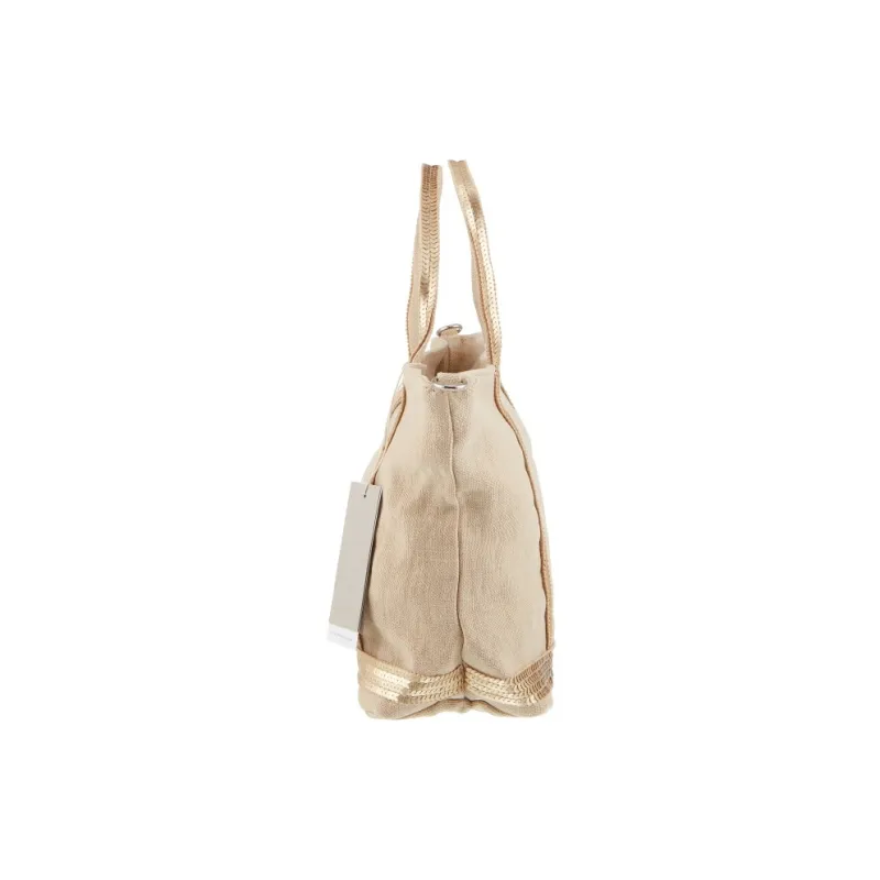 Vanessa Bruno Linen Tote Bag Shopping Bag Shoulder Bag Crossbody Bag Handbag Small Size Women's Beige Yellow & Gold-5