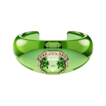 Swarovski Crystal, Gold Plated, Resin Bangles Unisex Green