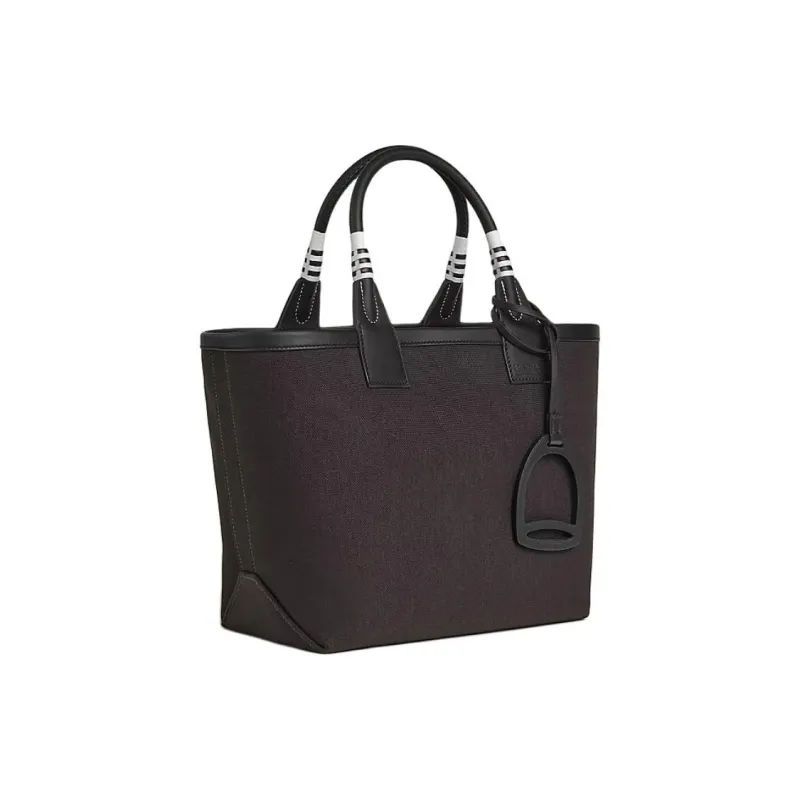 HERMES Steeple Military Fabric With Swift Calfskin Handbag Regular Women's Ebony/Black-1