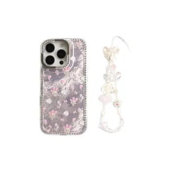Wei Xin Acrylic Material Pink Base Tin Foil Floral Phone Cases Compatible With IPhone 16/15 Pro Max/Apple 13/14 Pro/Max